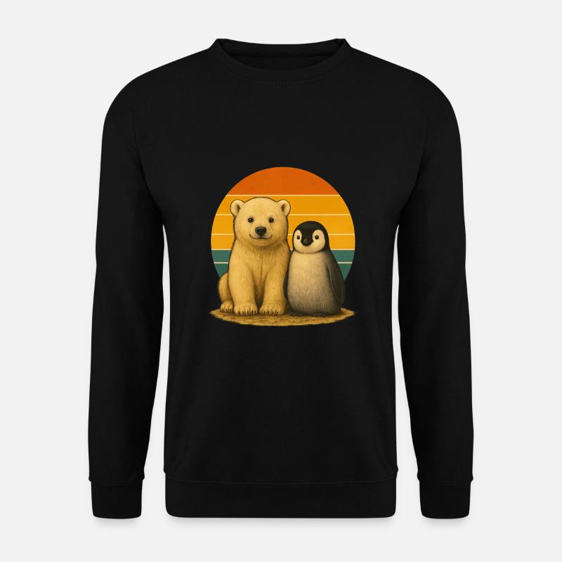 Eisbär Pinguin Retro Tierfreunde - Unisex Pullover - Schwarz