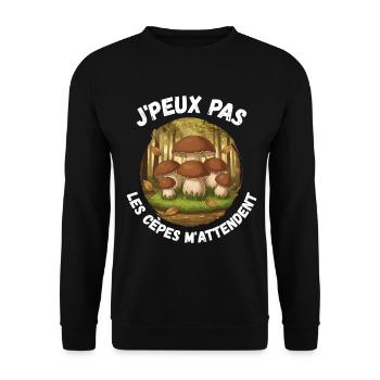 j'peux pas les cèpes m'attendent - Sweat-shirt Unisexe - noir - Devant - Alina (178cm) & Michal (187cm)