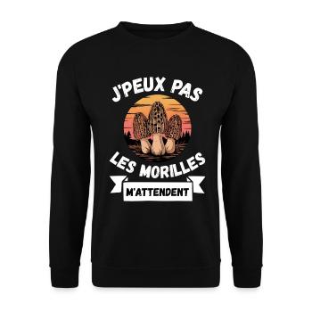 Morilles Humour Jpeux Pas - Sweat-shirt Unisexe - noir - Devant - Alina (178cm) & Michal (187cm)