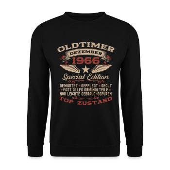 59. Geburtstag Geschenk Oldtimer Dezember 1966 - Unisex Pullover - Schwarz - Vorne - Alina (178cm) & Michal (187cm)