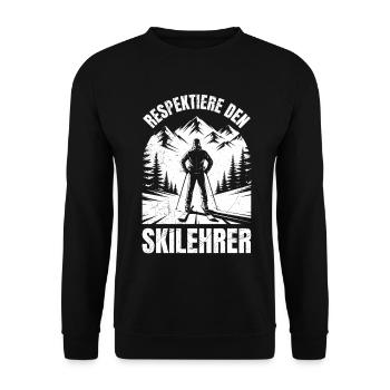 Skifahrer RESPEKTIERE DEN SKILEHRER LUSTIG - Unisex Pullover - Schwarz - Vorne - Alina (178cm) & Michal (187cm)
