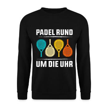 Padel Spieler PADEL RUND UM DIE UHR Lustiges - Unisex Pullover - Schwarz - Vorne - Alina (178cm) & Michal (187cm)