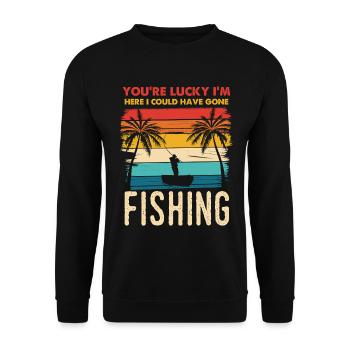 Fischerei Retro Sunset Silhouette - Unisex Pullover - Schwarz - Vorne - Alina (178cm) & Michal (187cm)