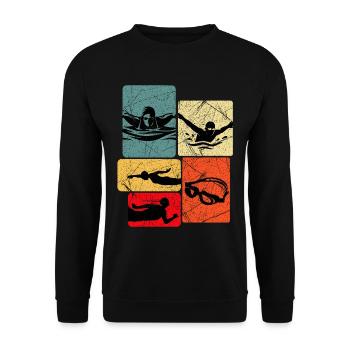 Vintage Schwimmer Silhouetten Muster - Unisex Pullover - Schwarz - Vorne - Alina (178cm) & Michal (187cm)