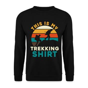 Trekkingshirt mit Sunset Silhouetten - Unisex Pullover - Schwarz - Vorne - Alina (178cm) & Michal (187cm)