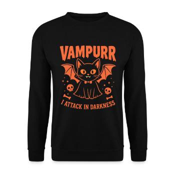Vampurr – Süße Vampirkatze Halloween Grafik - Unisex Pullover - Schwarz - Vorne - Alina (178cm) & Michal (187cm)