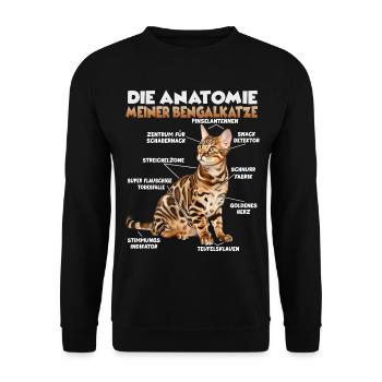Bengalkatze Geschenk für Katzenfan Katzenmama - Unisex Pullover - Schwarz - Vorne - Alina (178cm) & Michal (187cm)