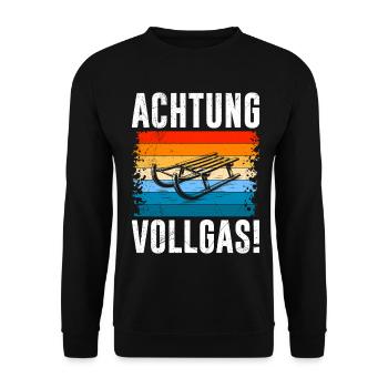 Schlitten ACHTUNG VOLLGAS! LUSTIG - Unisex Pullover - Schwarz - Vorne - Alina (178cm) & Michal (187cm)