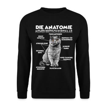 Britisch Kurzhaar Geschenk für Katzenliebhaber - Unisex Pullover - Schwarz - Vorne - Alina (178cm) & Michal (187cm)