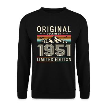 75th Birthday Original December Born 1951 - Unisex Sweatshirt - black - Front - Alina (178cm) & Michal (187cm)