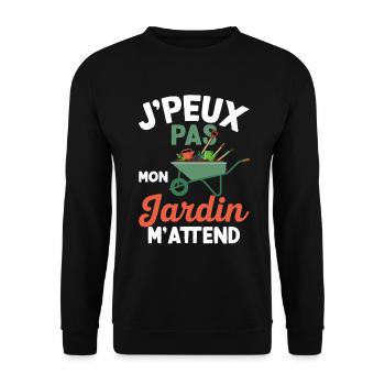 J’peux Pas Mon Jardin M’Attend Humour Jardinage - Sweat-shirt Unisexe - noir - Devant - Alina (178cm) & Michal (187cm)