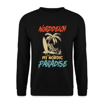 NORDDEICH IST MEIN NORDISCHES PARADIES Lustig - Unisex Pullover - Schwarz - Vorne - Alina (178cm) & Michal (187cm)
