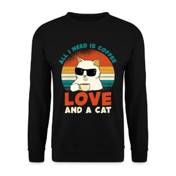 Kaffee Katze Liebe Retro - Unisex Pullover - Schwarz - Vorne - Alina (178cm) & Michal (187cm)