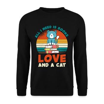Love for books and cats - Unisex Sweatshirt - black - Front - Alina (178cm) & Michal (187cm)