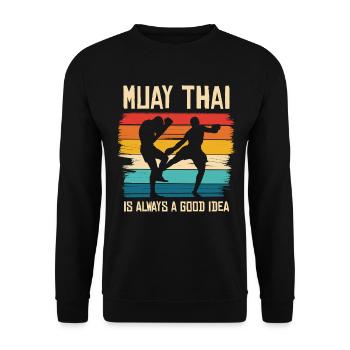 Muay Thai Retro Fight Vibe - Unisex Pullover - Schwarz - Vorne - Alina (178cm) & Michal (187cm)