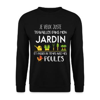 Ich arbeite im Garten und kümmere mich um meine Hühner - Unisex Pullover - Schwarz - Vorne - Alina (178cm) & Michal (187cm)