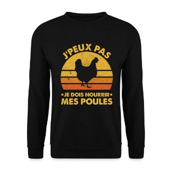 J’peux Pas Je Dois Nourrir Mes Poules Humour  - Sweat-shirt Unisexe - noir - Devant - Alina (178cm) & Michal (187cm)