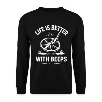 La vie est meilleure avec des bips S’amuser à détecter les métaux - Sweat-shirt Unisexe - noir - Devant - Alina (178cm) & Michal (187cm)