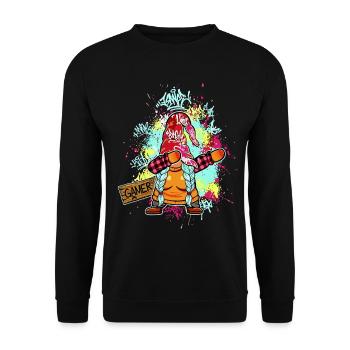 GAMER WICHTEL Dab Graffiti Zockerin Xmas Frauen - Unisex Pullover - Schwarz - Vorne - Alina (178cm) & Michal (187cm)