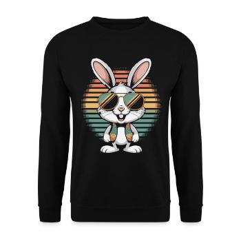 Regenbogen Bunny mit Sonnenbrille - Unisex Pullover - Schwarz - Vorne - Alina (178cm) & Michal (187cm)