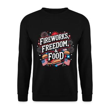 Feuerwerk Freiheit & Essen - Unisex Pullover - Schwarz - Vorne - Alina (178cm) & Michal (187cm)