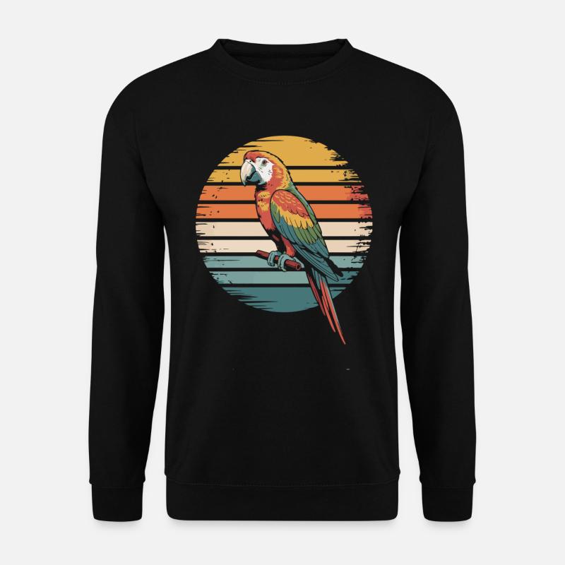 Bunter Papagei im Retro-Sonnenuntergang - Unisex Pullover - Schwarz