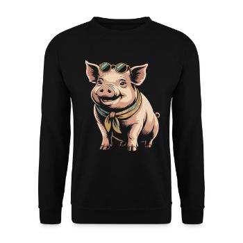 Sunglasses Pig with Scarf - Unisex Sweatshirt - black - Front - Alina (178cm) & Michal (187cm)