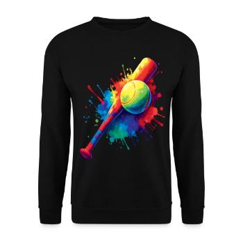 Vintage-Baseball-Design Bunter Sportspritzer - Unisex Pullover - Schwarz - Vorne - Alina (178cm) & Michal (187cm)