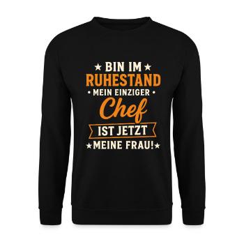 Witziges Ruhestand-Chef-Spruchdesign - Unisex Pullover - Schwarz - Vorne - Alina (178cm) & Michal (187cm)