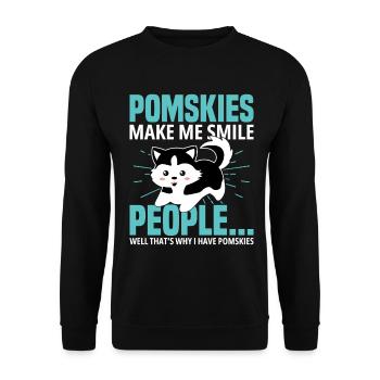 Pomsky birgt Hundegeschirr Pomsky Stofftier - Unisex Pullover - Schwarz - Vorne - Alina (178cm) & Michal (187cm)