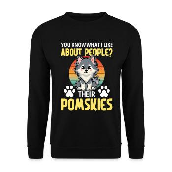 Pomsky Hundeliebhaber Leckerlis Geschirr Pomsky ausgestopft - Unisex Pullover - Schwarz - Vorne - Alina (178cm) & Michal (187cm)