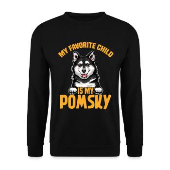 Pomsky-Mama Kuscheltier-Pomsky-Besitzerin und Hundeliebhaber - Unisex Pullover - Schwarz - Vorne - Alina (178cm) & Michal (187cm)