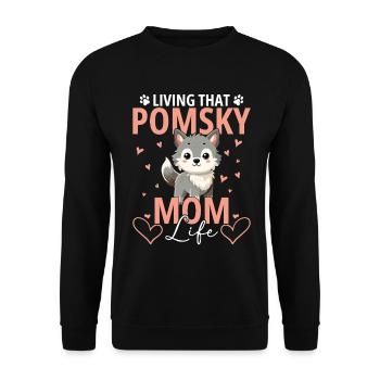 Pomsky-Besitzer Kuscheltier-Hundebett belohnt Pomsky - Unisex Pullover - Schwarz - Vorne - Alina (178cm) & Michal (187cm)