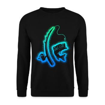 Angeln Fischer Kinder Herren Jungen Angler - Unisex Pullover - Schwarz - Vorne - Alina (178cm) & Michal (187cm)