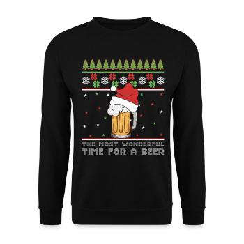 Weihnachtsbier Hässlicher Pullover Weihnachtsalkohol Hässlicher Aperitif - Unisex Pullover - Schwarz - Vorne - Alina (178cm) & Michal (187cm)