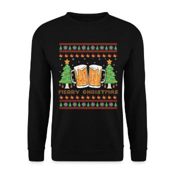 Joyeux Noël Pull Moche de Noël Cadeau Humour Bière - Sweat-shirt Unisexe - noir - Devant - Alina (178cm) & Michal (187cm)