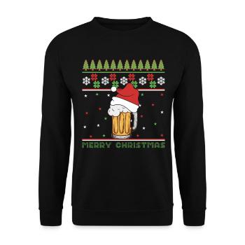 Joyeux Noël Pull Moche de Noël Bière Humour Drôle - Sweat-shirt Unisexe - noir - Devant - Alina (178cm) & Michal (187cm)