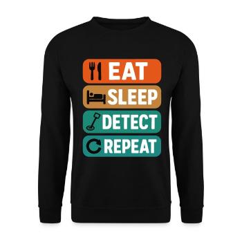 Essen, schlafen, erkennen, wiederholen, Metallerkennung Spaß - Unisex Pullover - Schwarz - Vorne - Alina (178cm) & Michal (187cm)