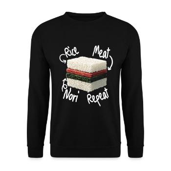 Musubi Rice Meat Nori Repeat - Unisex Pullover - Schwarz - Vorne - Alina (178cm) & Michal (187cm)