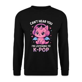 Kawaii Dragon Listening to K-Pop - Unisex Sweatshirt - black - Front - Alina (178cm) & Michal (187cm)