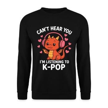 Kawaii Dragon Listening to K-Pop - Unisex Sweatshirt - black - Front - Alina (178cm) & Michal (187cm)