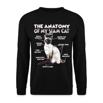 Siamkatzen Geschenk  Katzenbesitzer Geschenkidee - Unisex Pullover - Schwarz - Vorne - Alina (178cm) & Michal (187cm)