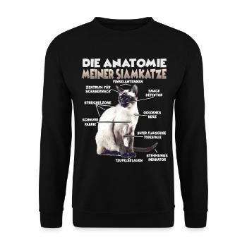 Siamkatzen Geschenk  Katzenbesitzer Geschenkidee - Unisex Pullover - Schwarz - Vorne - Alina (178cm) & Michal (187cm)