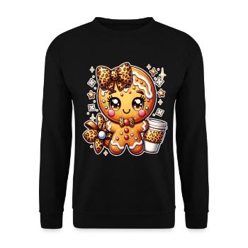 Noël de Noël en coquette de léopard en pain d’épices - Sweat-shirt Unisexe - noir - Devant - Alina (178cm) & Michal (187cm)