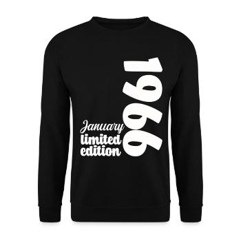 Anniversaire Janvier 1966 Limited Edition Cadeau - Sweat-shirt Unisexe - noir - Devant - Alina (178cm) & Michal (187cm)