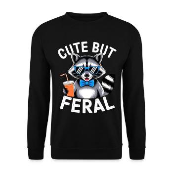 Cute but Feral Raccoon - Unisex Pullover - Schwarz - Vorne - Alina (178cm) & Michal (187cm)