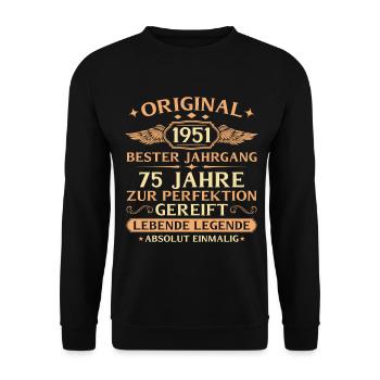 1951 Baujahr Lebende Legende - 75. Geburtstag - Unisex Pullover - Schwarz - Vorne - Alina (178cm) & Michal (187cm)
