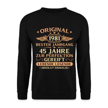 1981 Année de construction Légende vivante - 45e anniversaire - Sweat-shirt Unisexe - noir - Devant - Alina (178cm) & Michal (187cm)