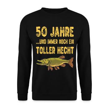50 ans de cadeau pour pêcheur au grand brochet - Sweat-shirt Unisexe - noir - Devant - Alina (178cm) & Michal (187cm)