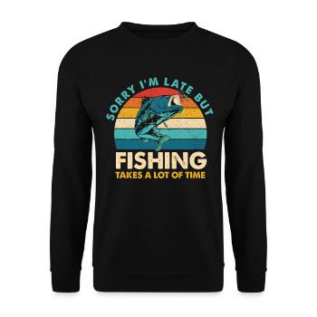 Désolé pour le retard – Humour rétro de pêche - Sweat-shirt Unisexe - noir - Devant - Alina (178cm) & Michal (187cm)
